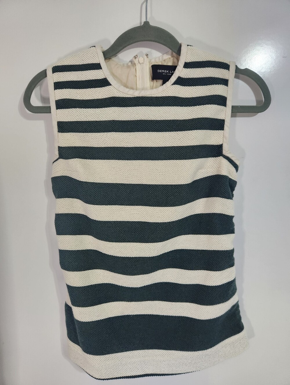Derek Lam Green and Cream Striped Sleeveless Top, Size Small